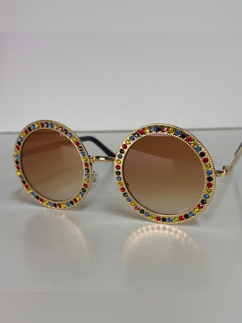 ADE WU Oversized Round Rhinestone Gold Sunglasses for Women Vintage-Looking